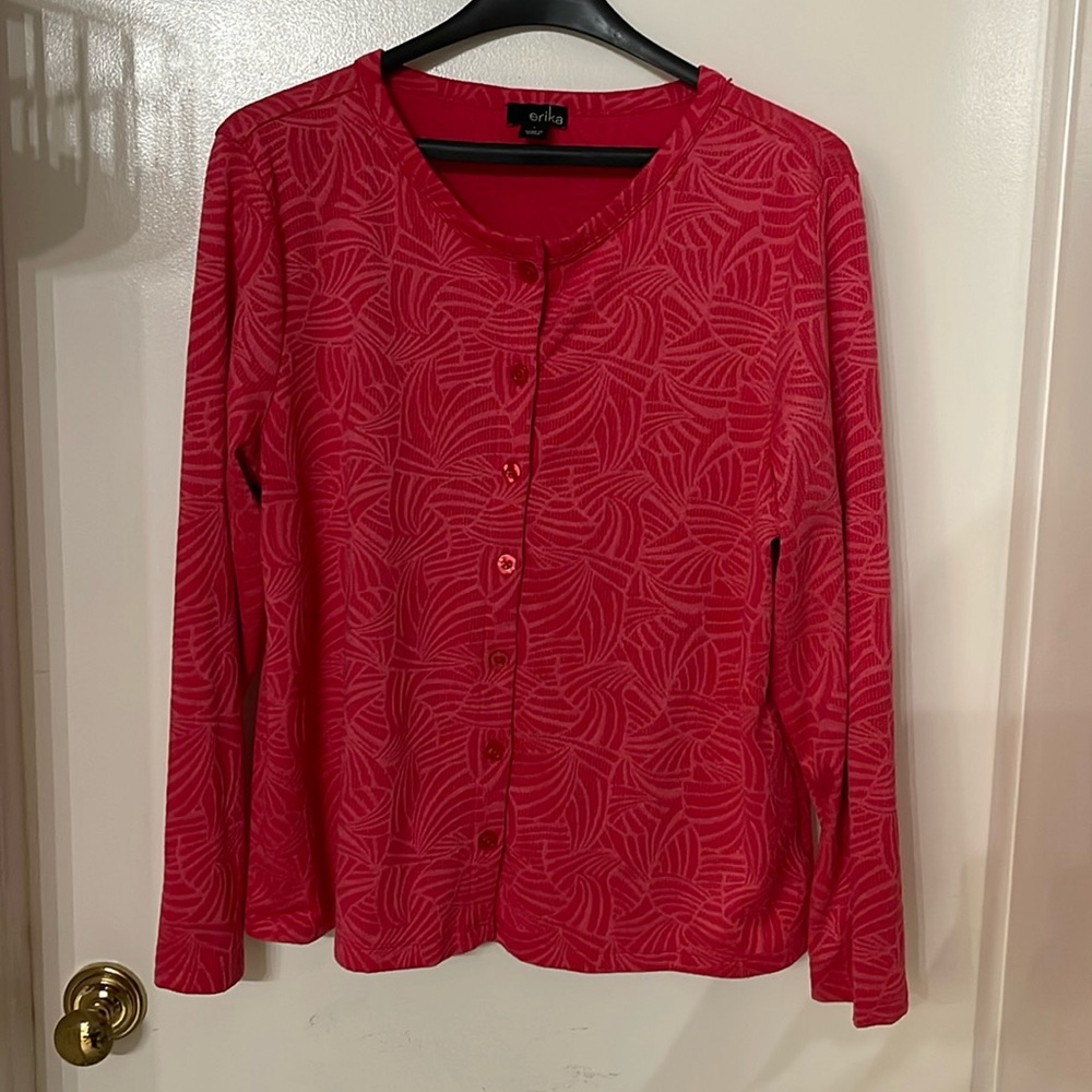 Erika Missy Senora Women Blouse Red long sleeve button-down stretch size Large.